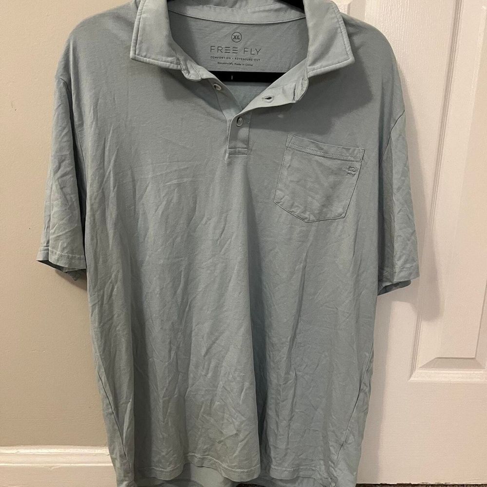 Free Fly - Light Blue‎ Green Polo with Pocket - XL